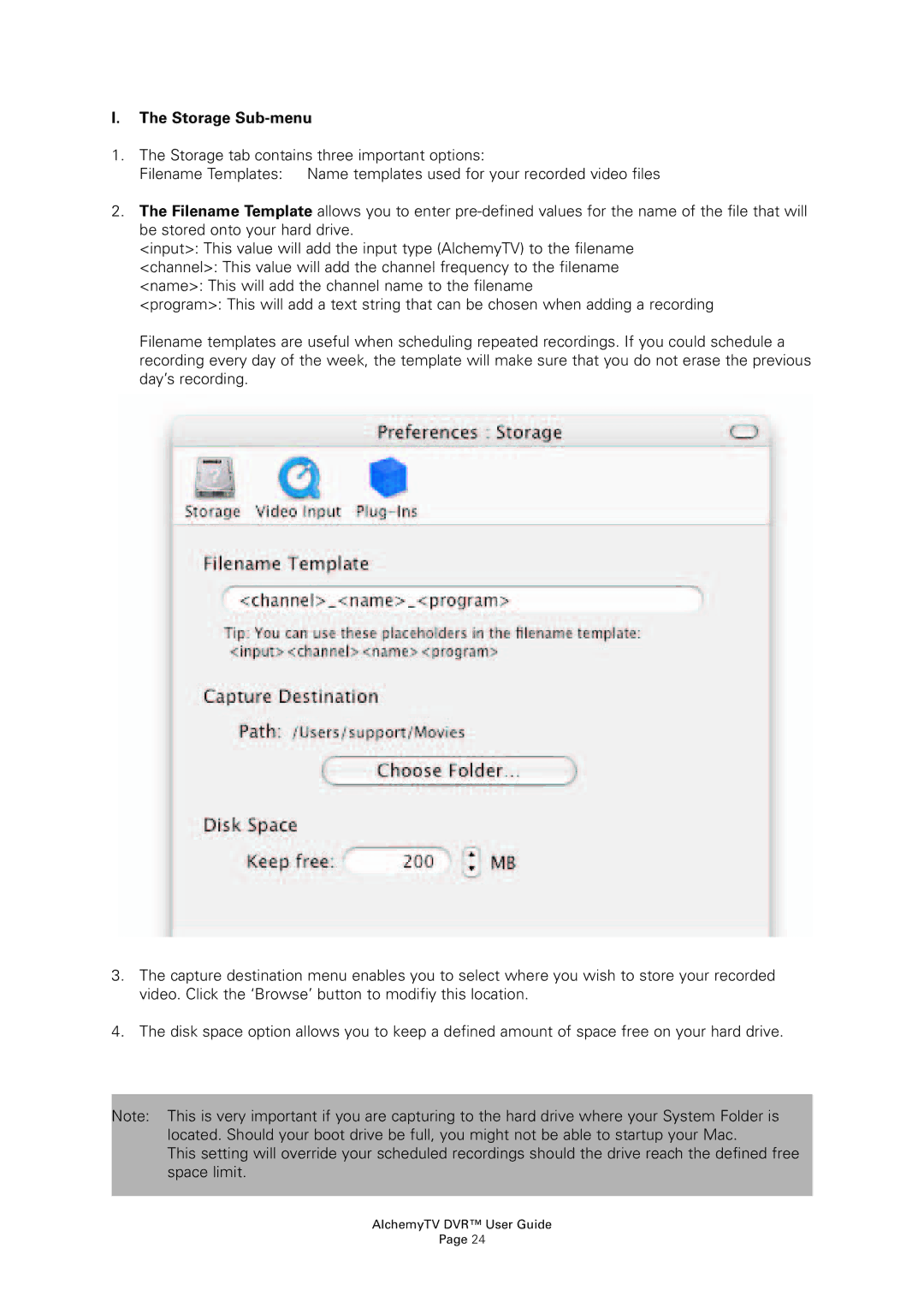 Miglia Technology AlchemyTV DVR manual Storage Sub-menu 