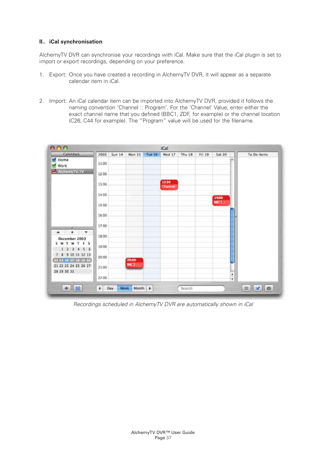 Miglia Technology AlchemyTV DVR manual II.. iCal synchronisation 