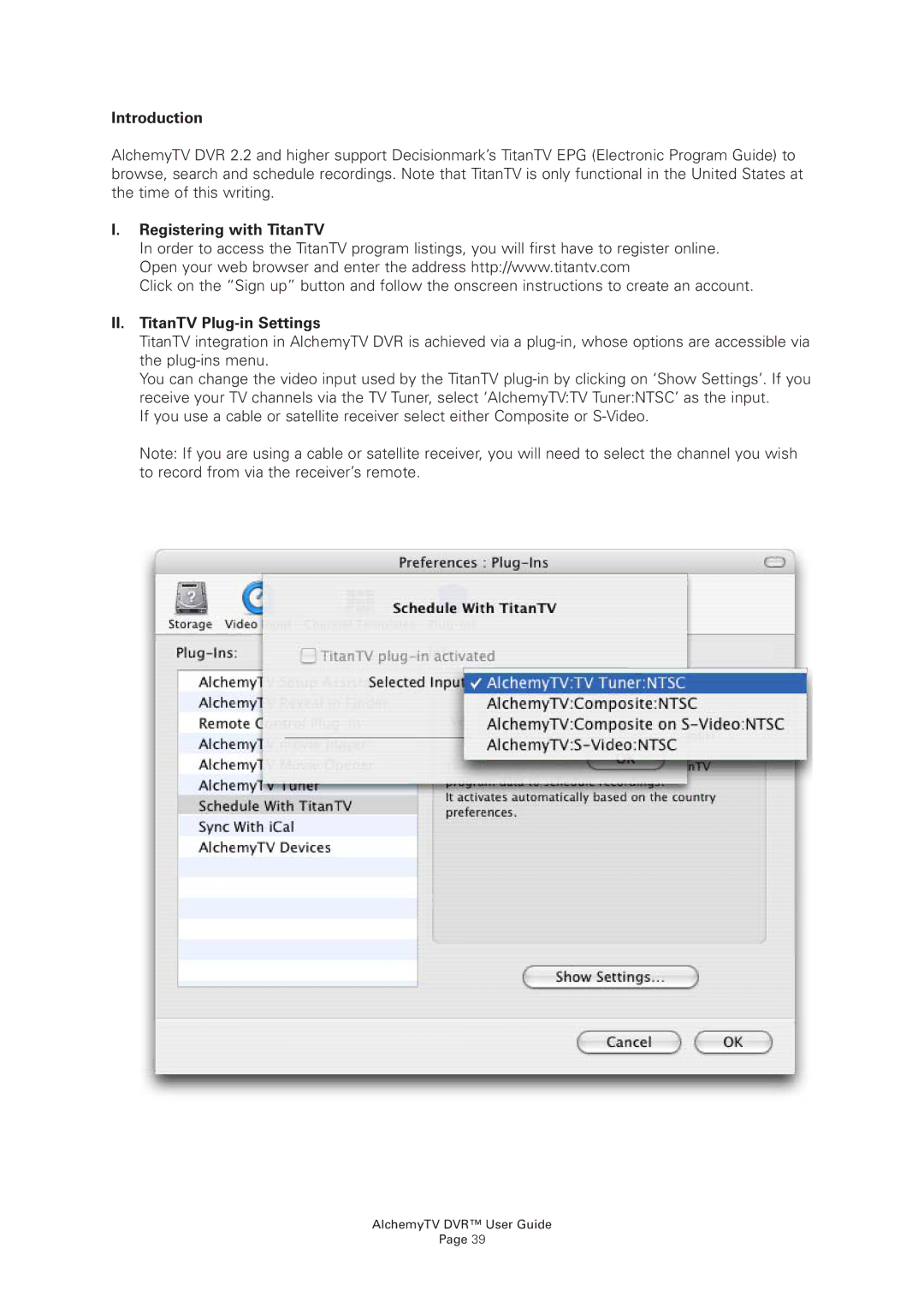 Miglia Technology AlchemyTV DVR manual Registering with TitanTV, II. TitanTV Plug-in Settings 