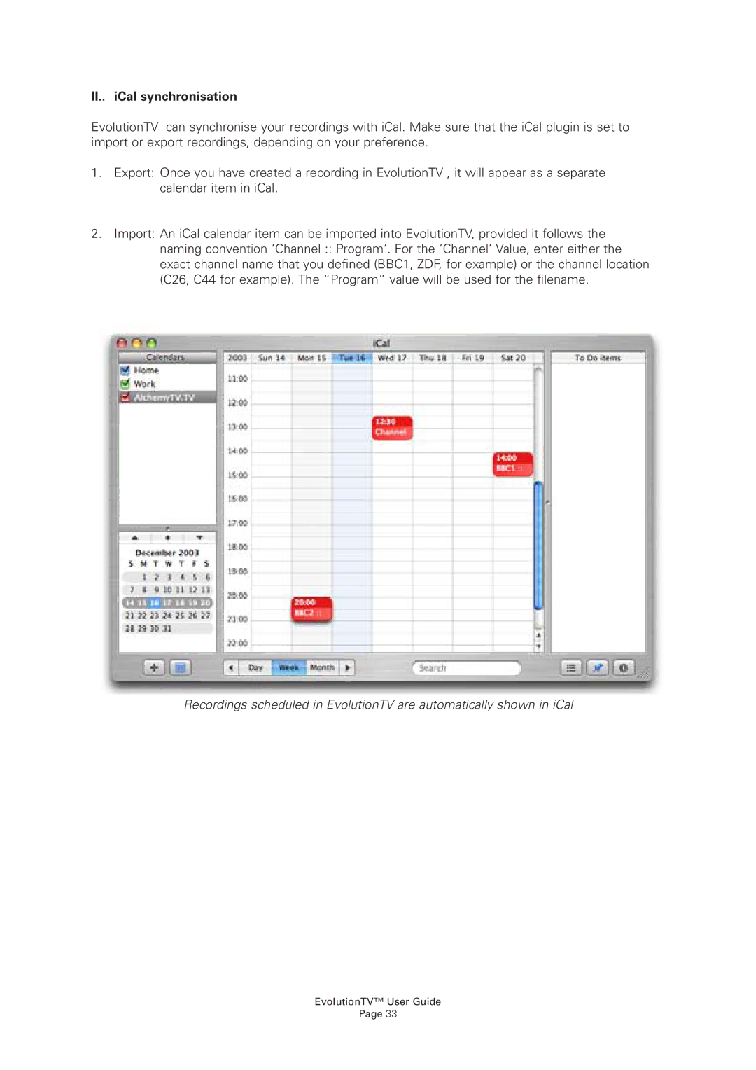 Miglia Technology EvolutionTV manual II.. iCal synchronisation 