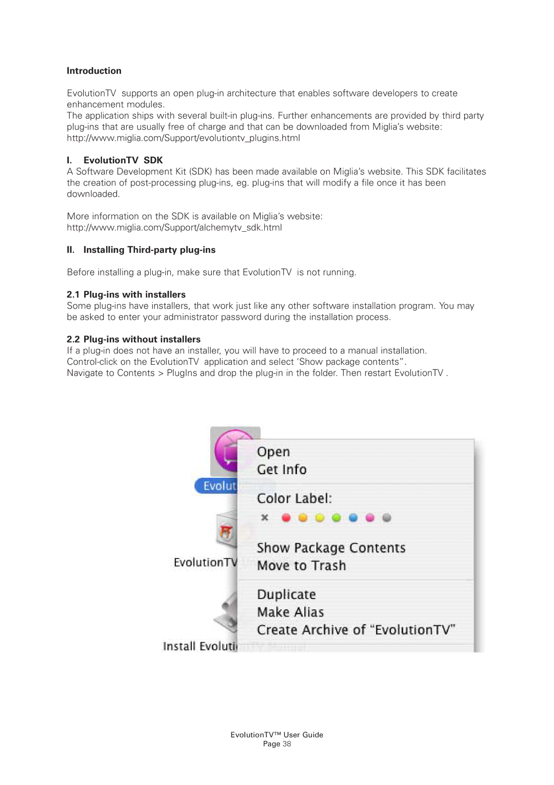 Miglia Technology manual EvolutionTV SDK, II. Installing Third-party plug-ins, Plug-ins with installers 