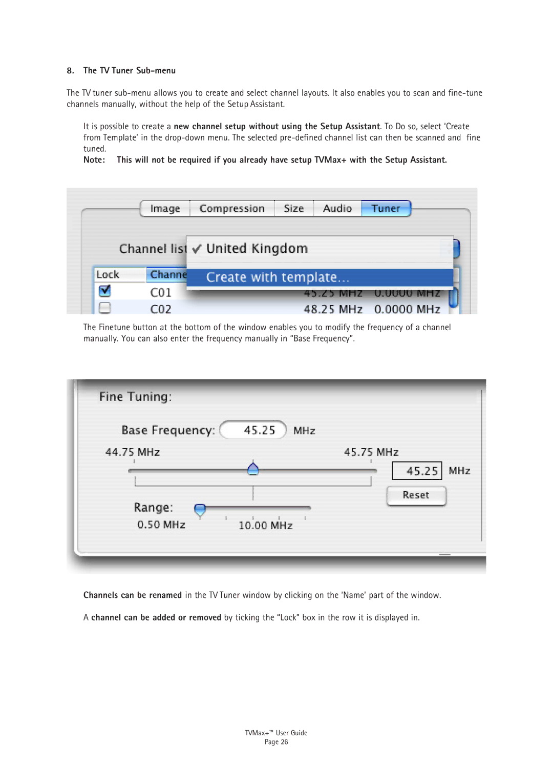 Miglia Technology TV Max+ manual TV Tuner Sub-menu 