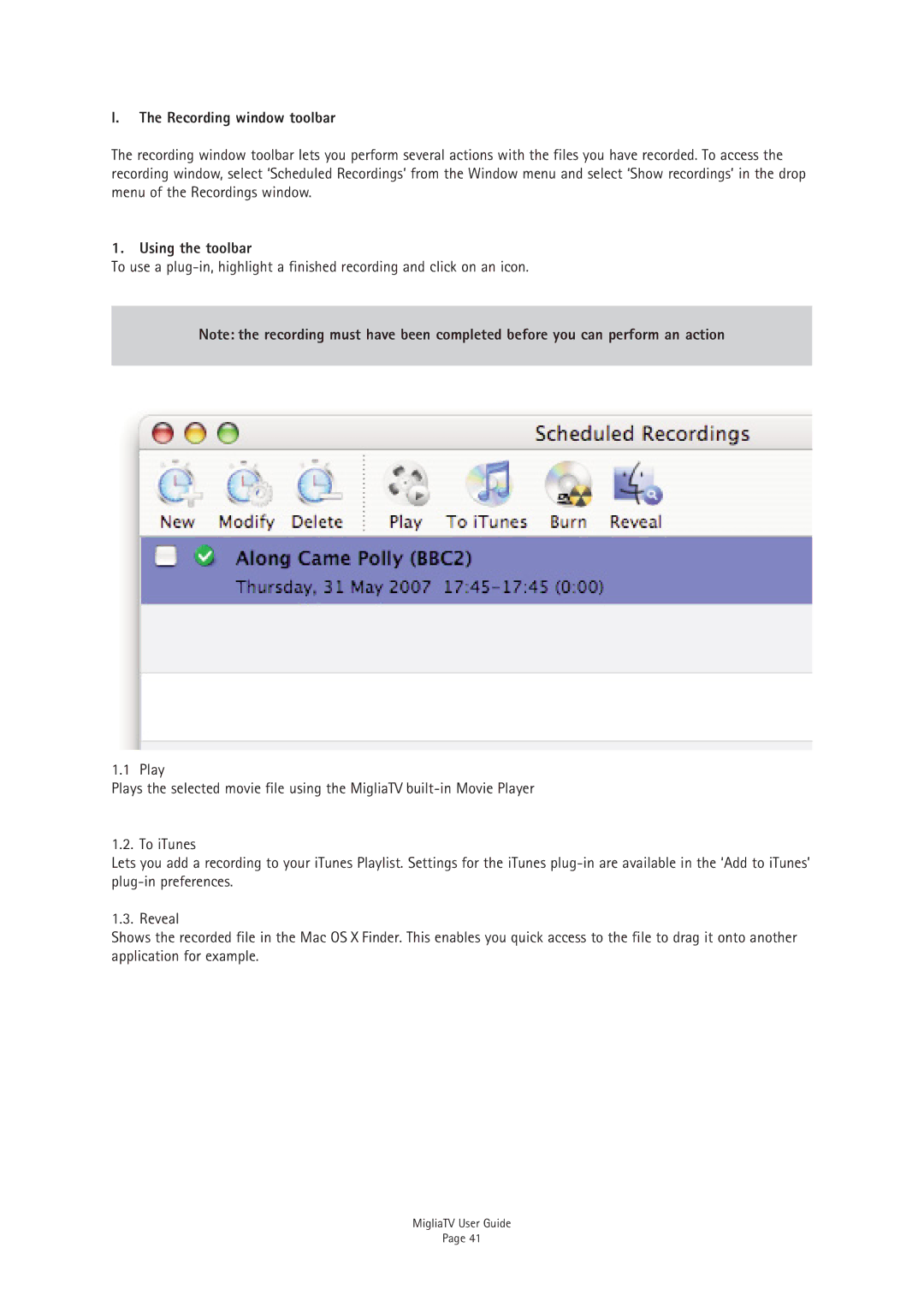 Miglia Technology TV Tuner manual Recording window toolbar, Using the toolbar 