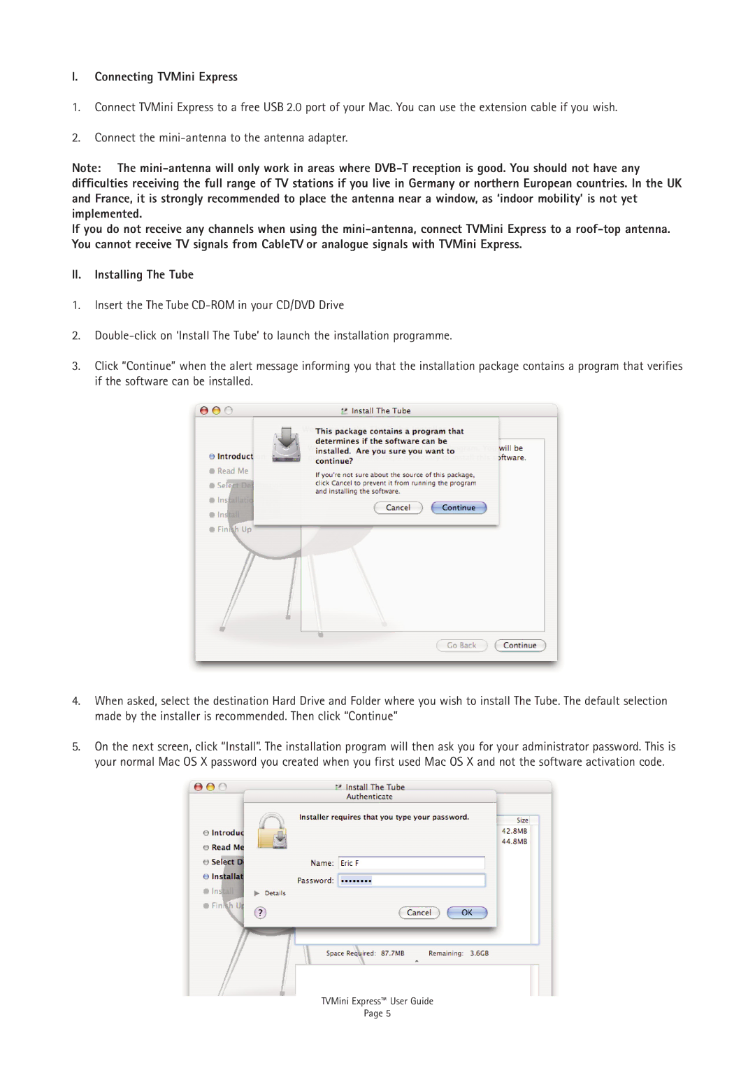 Miglia Technology TVMini Express Adapter manual Connecting TVMini Express, II. Installing The Tube 