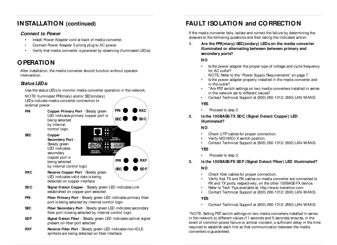 Milan Technology CERTXFX01(SC), CERTXFX01(SM) instruction manual Operation, Connect to Power, Status LEDs 