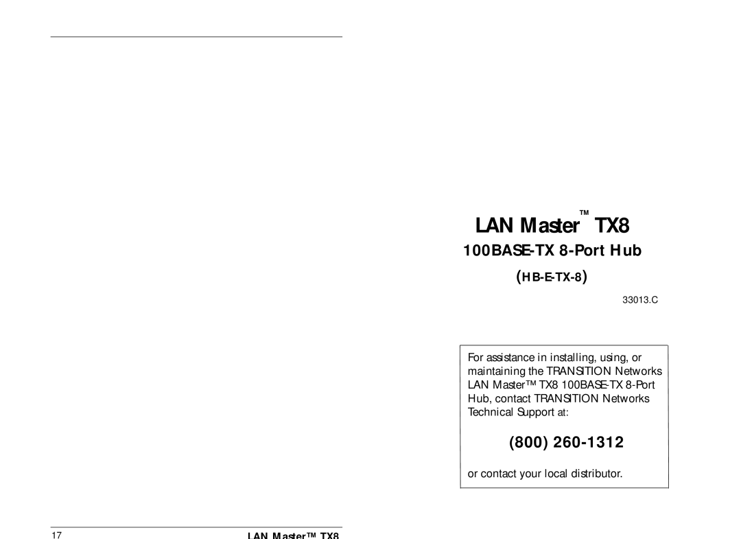 Milan Technology HB-E-TX-8 manual LAN Master TX8 