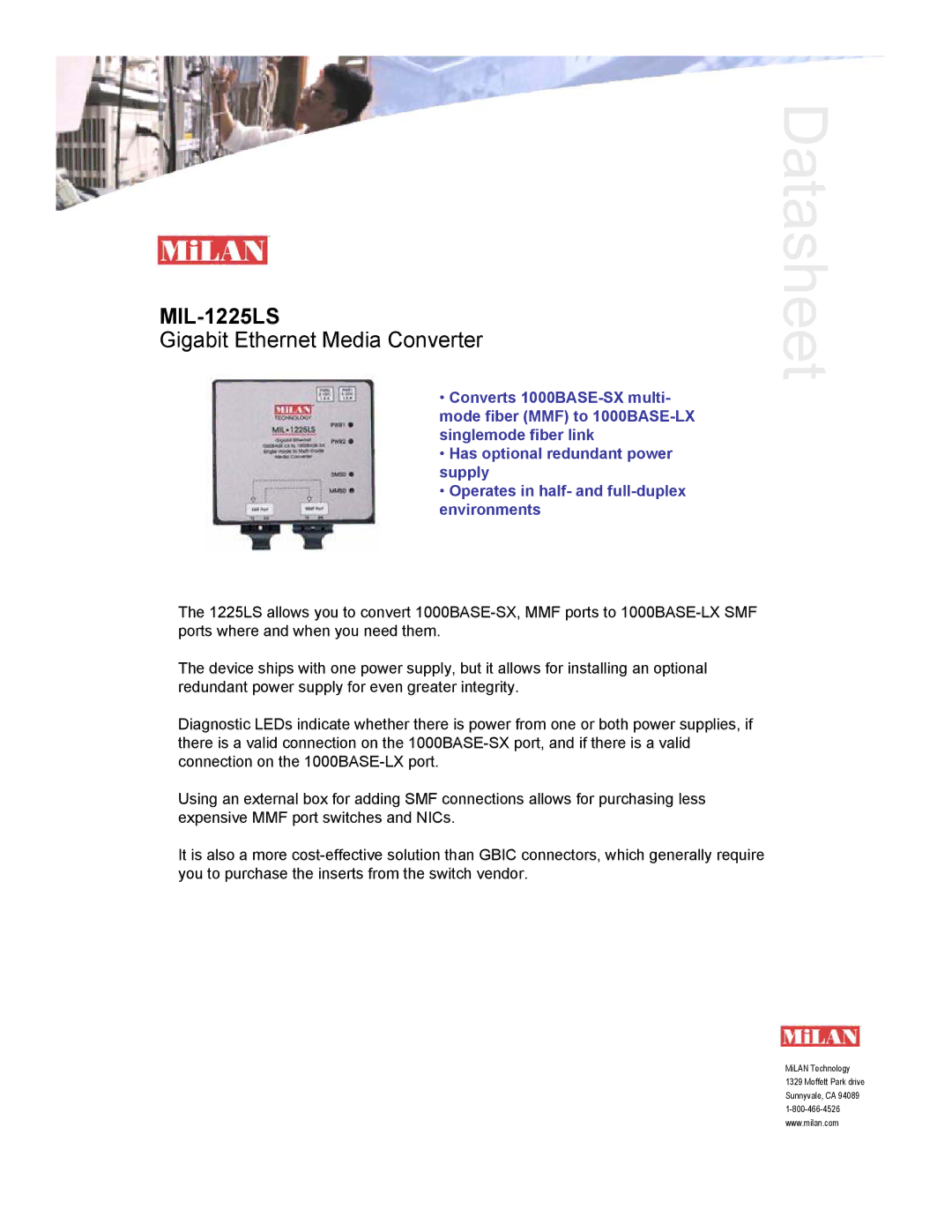 Milan Technology MIL-1225LS manual Datasheet 