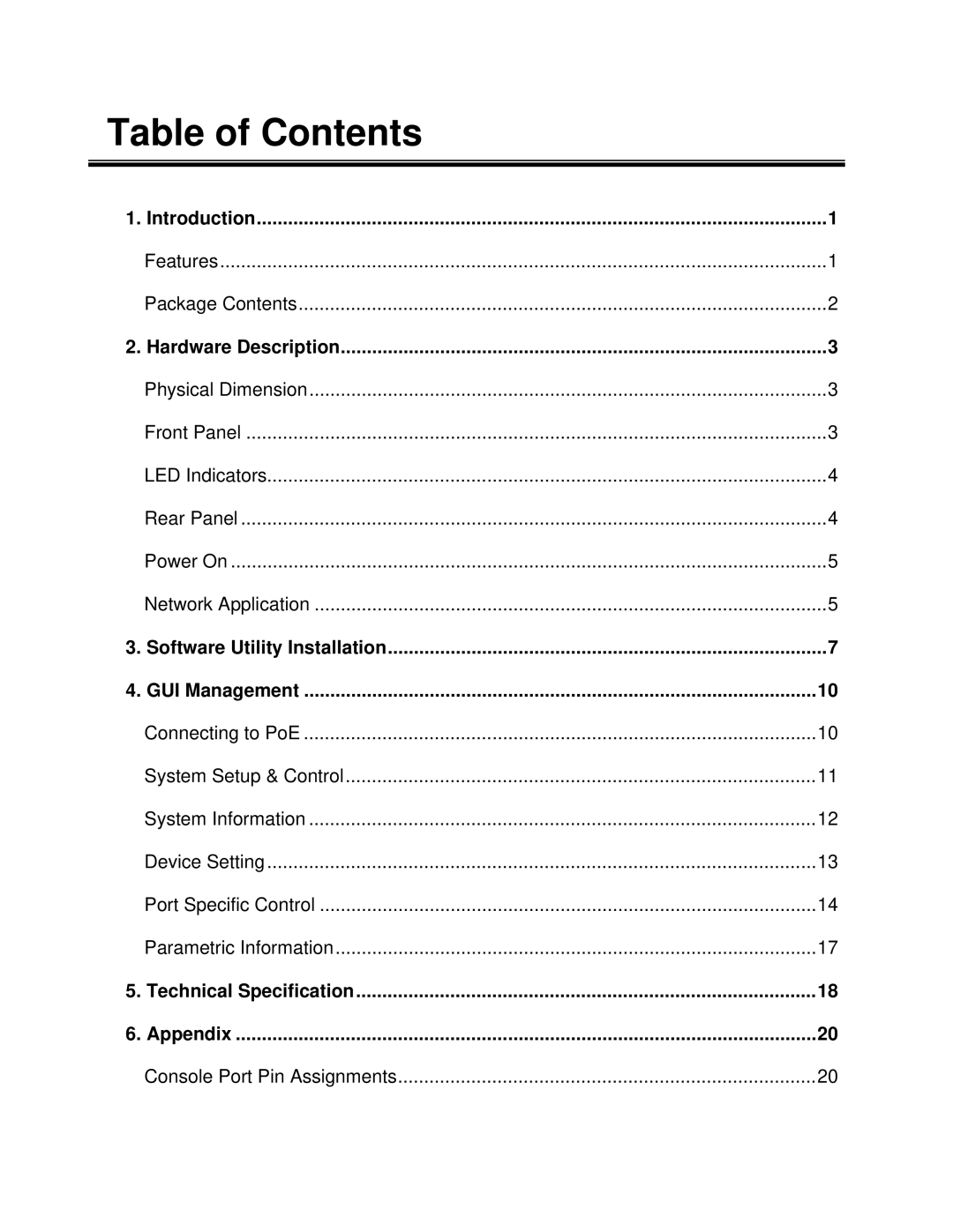 Milan Technology MIL-L800i manual Table of Contents 