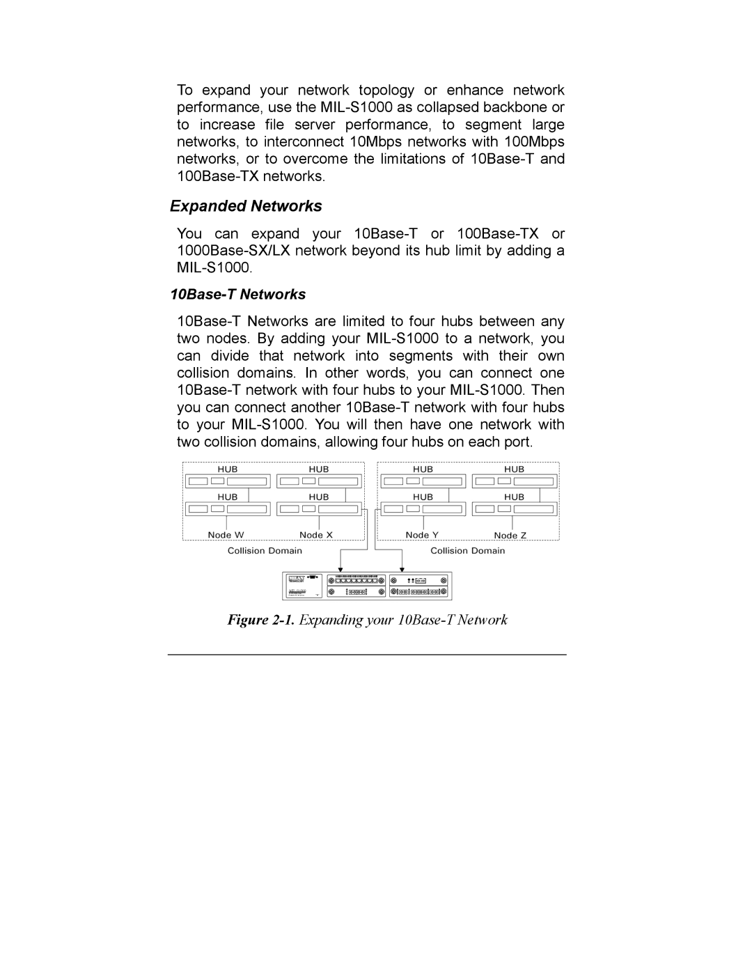 Milan Technology MIL-S1000 user manual Expanded Networks, 10Base-T Networks 