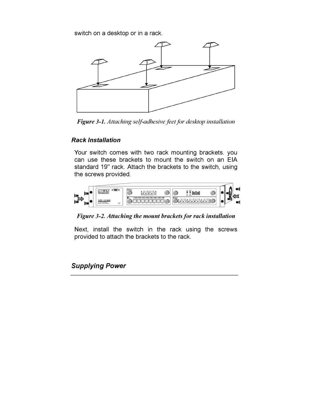 Milan Technology MIL-S1000 user manual Supplying Power, Rack Installation 