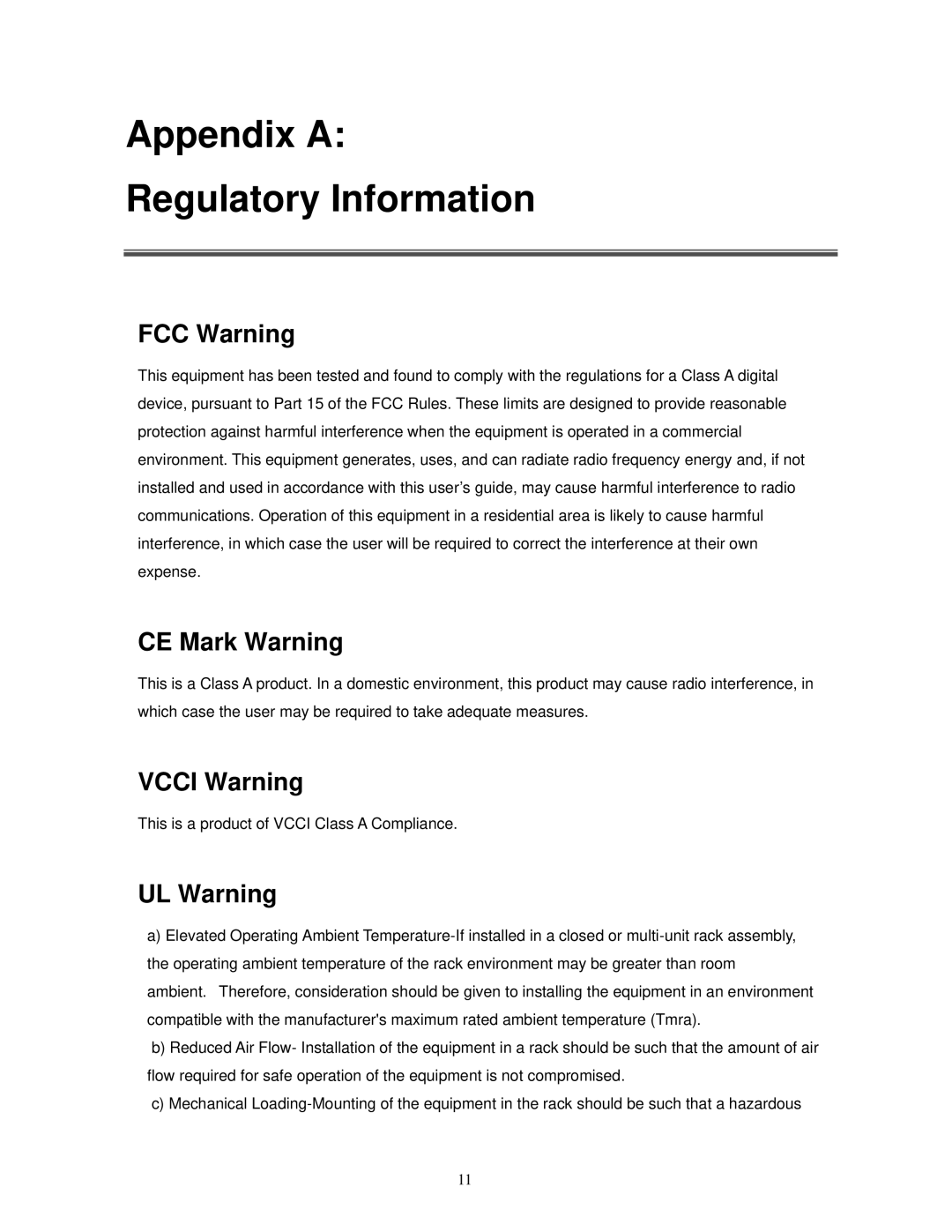 Milan Technology MIL-S16000T manual Appendix a Regulatory Information, FCC Warning 