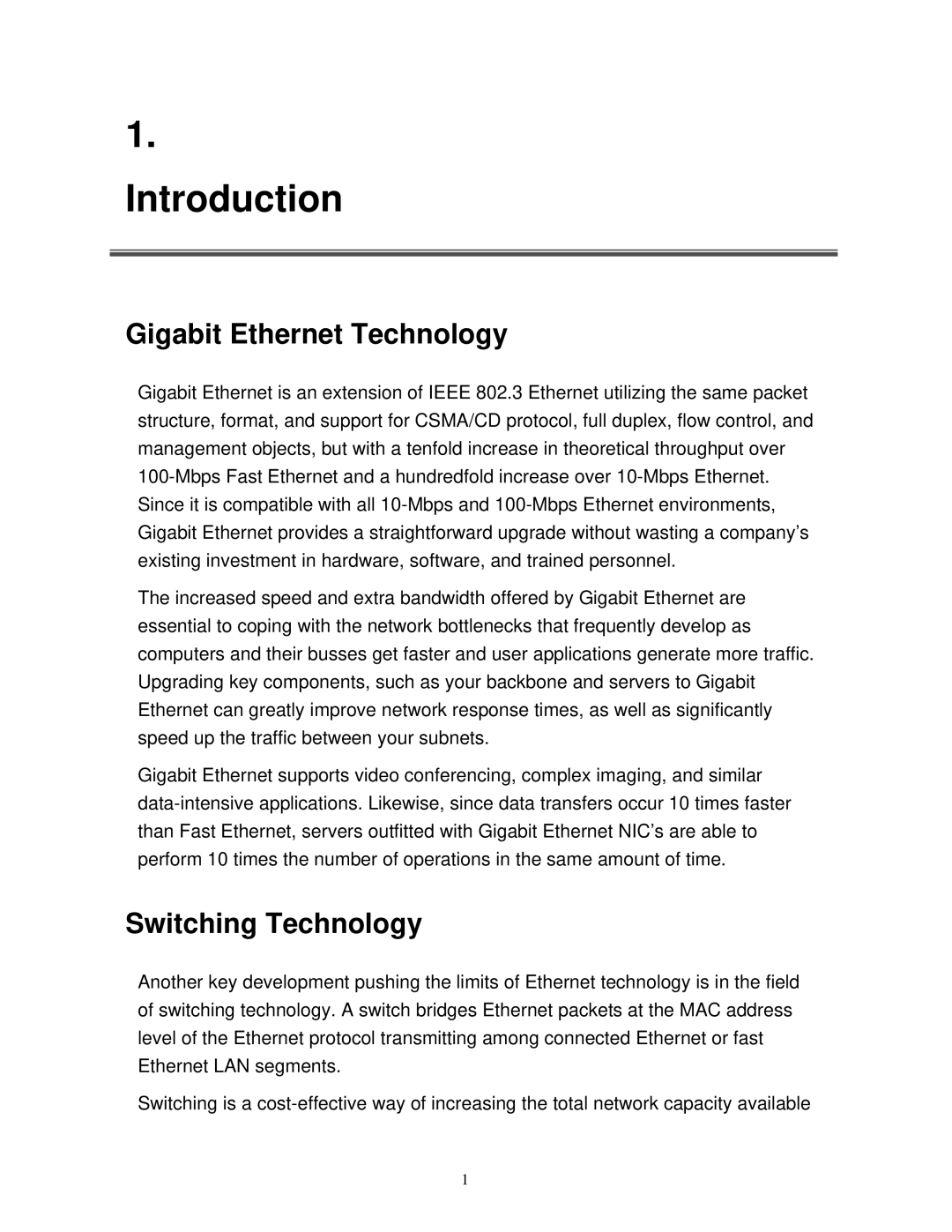 Milan Technology MIL-S16000T manual Introduction, Gigabit Ethernet Technology, Switching Technology 