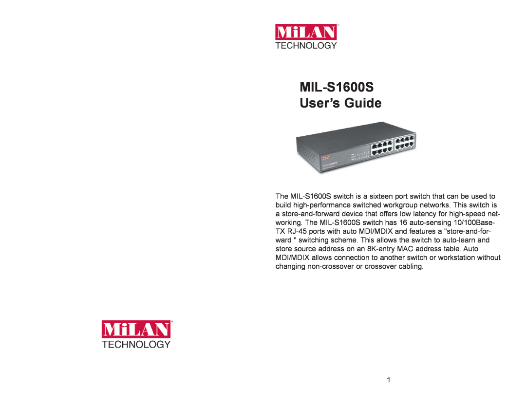 Milan Technology manual MIL-S1600S User’s Guide 