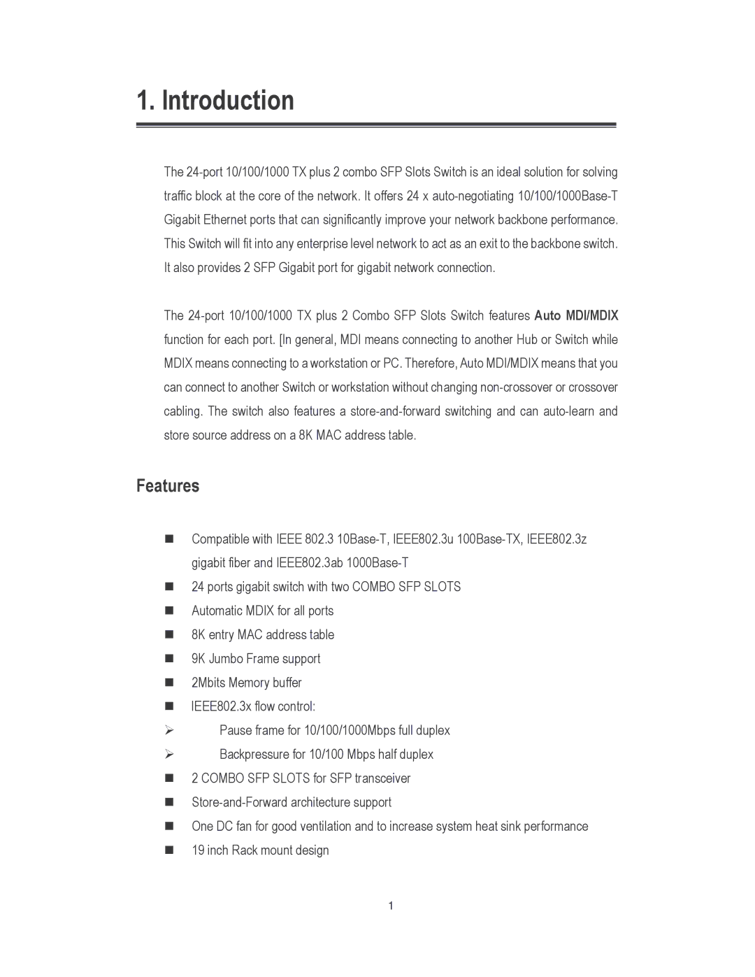 Milan Technology MIL-S24002TGXX manual Introduction, Features 