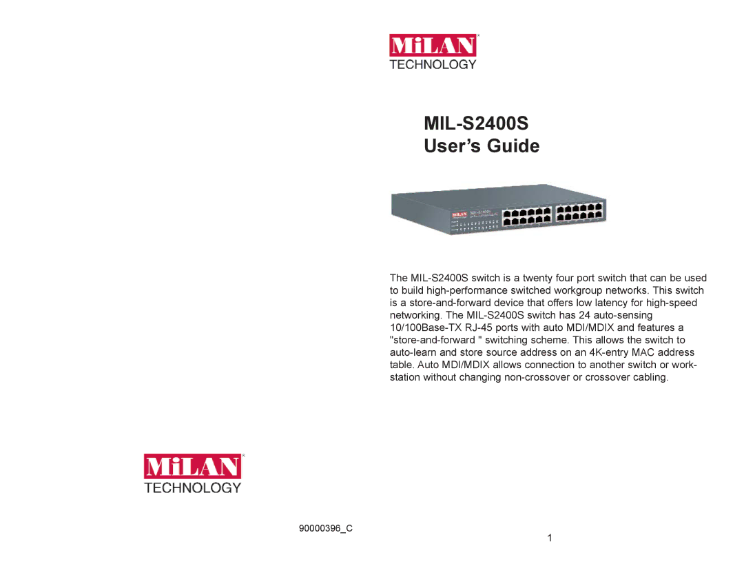 Milan Technology mil-s2400s manual MIL-S2400S User’s Guide 