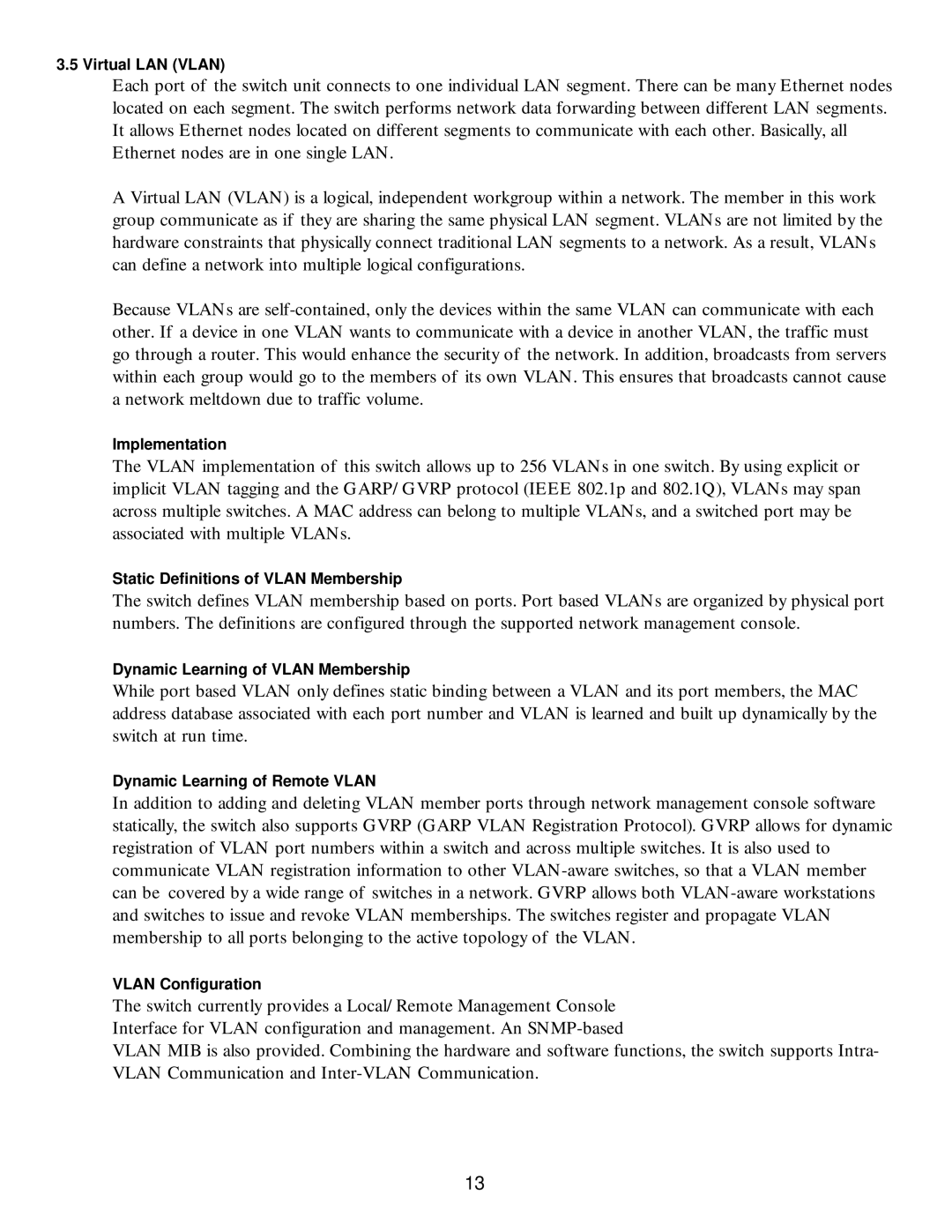 Milan Technology MIL-S3570 manual Virtual LAN Vlan 