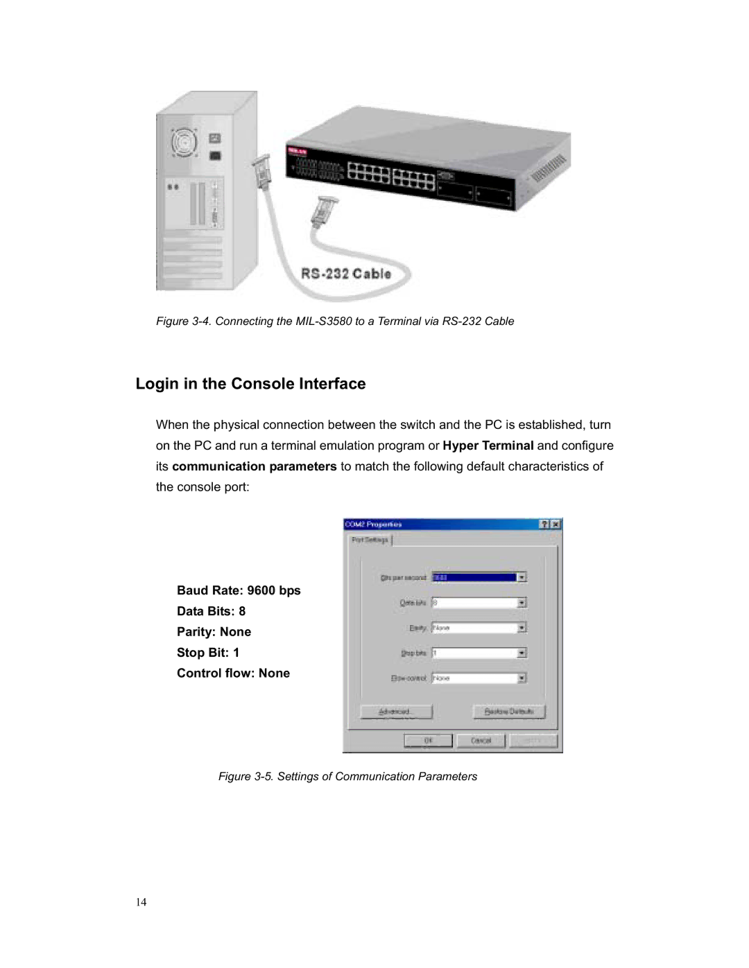 Milan Technology manual Login in the Console Interface, Connecting the MIL-S3580 to a Terminal via RS-232 Cable 