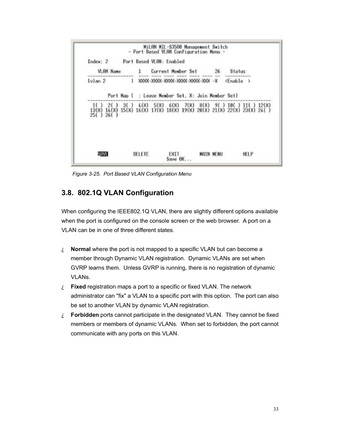 Milan Technology MIL-S3580 manual 1Q Vlan Configuration 