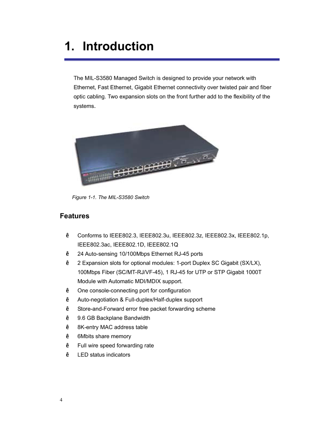 Milan Technology MIL-S3580 manual Introduction, Features 