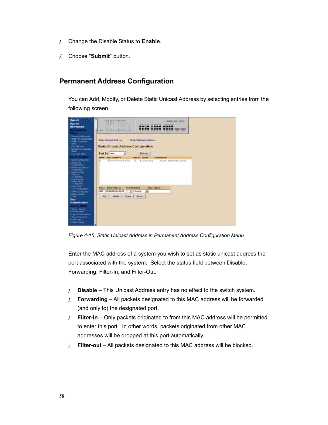 Milan Technology MIL-S3580 manual Permanent Address Configuration 