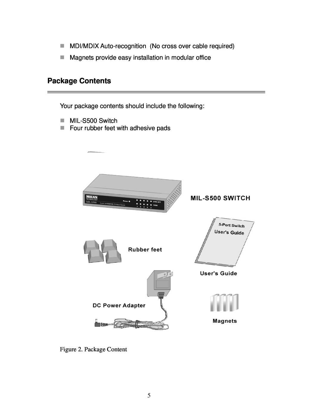 Milan Technology MIL-S500 manual Package Contents 