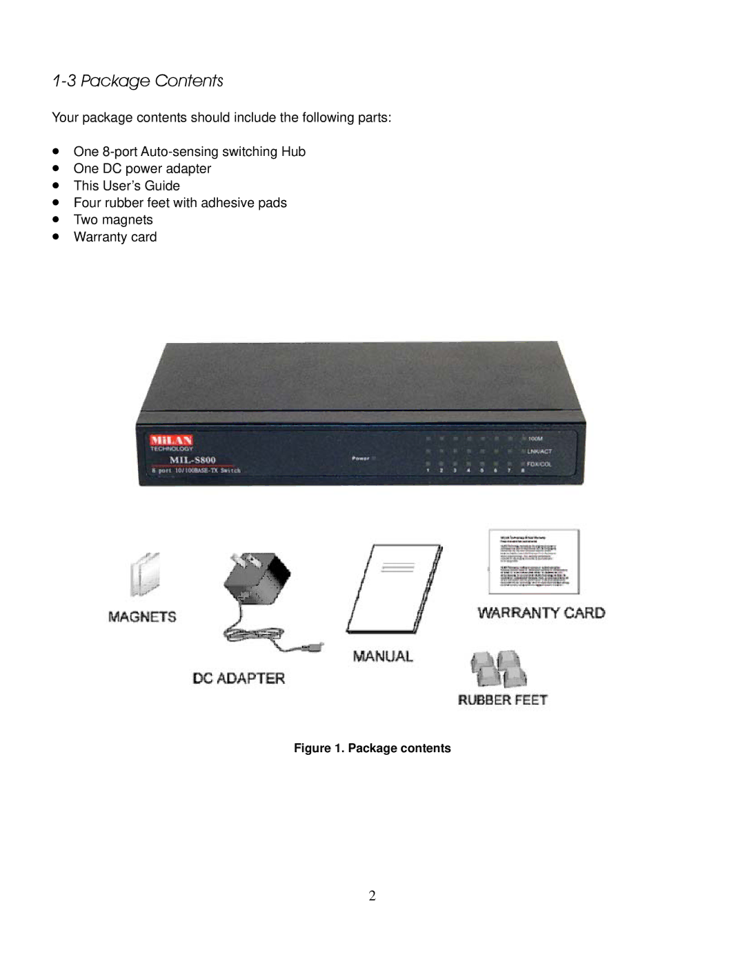 Milan Technology MIL-S800 manual Package Contents 