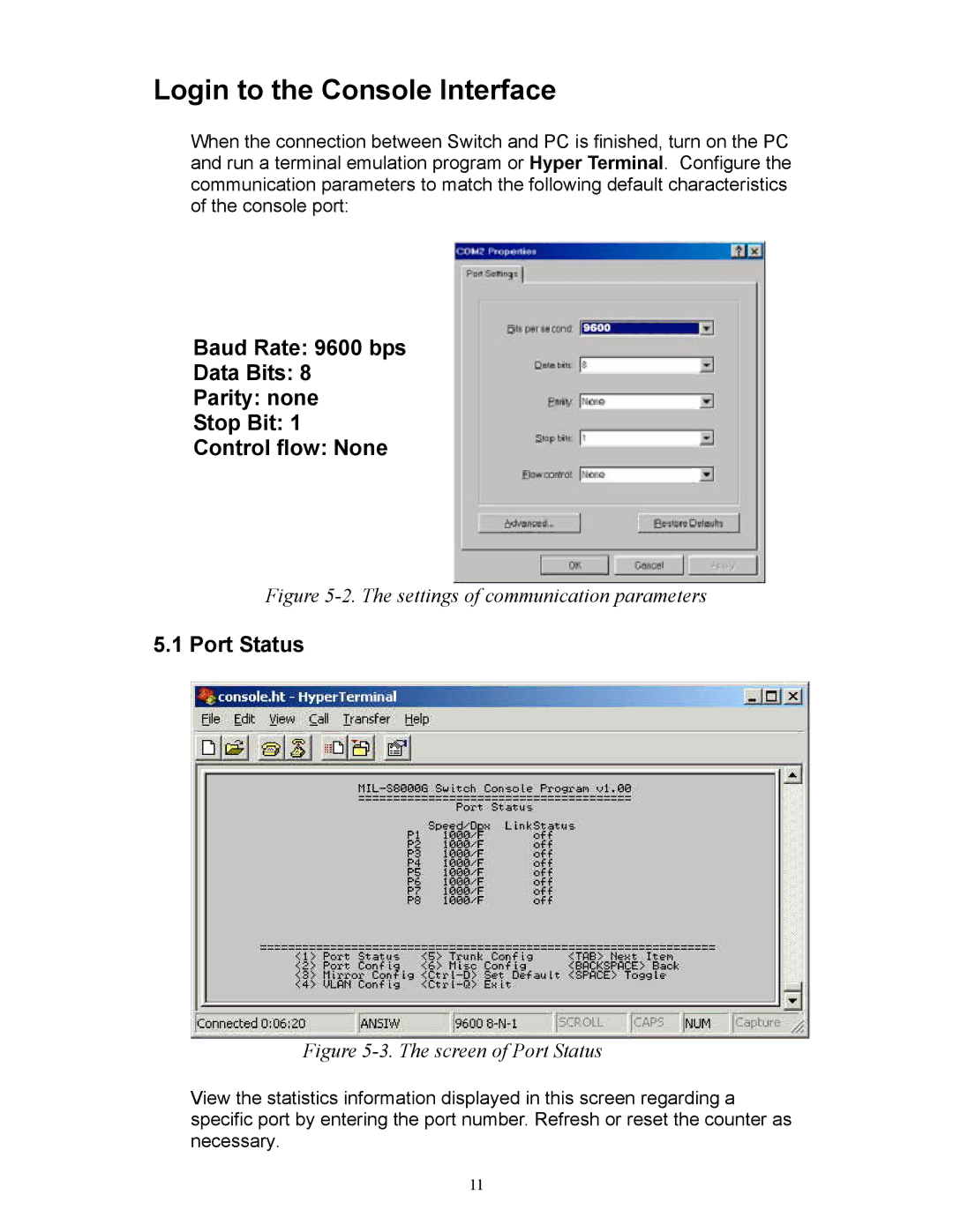 Milan Technology MIL-S8000G manual Login to the Console Interface, Port Status 