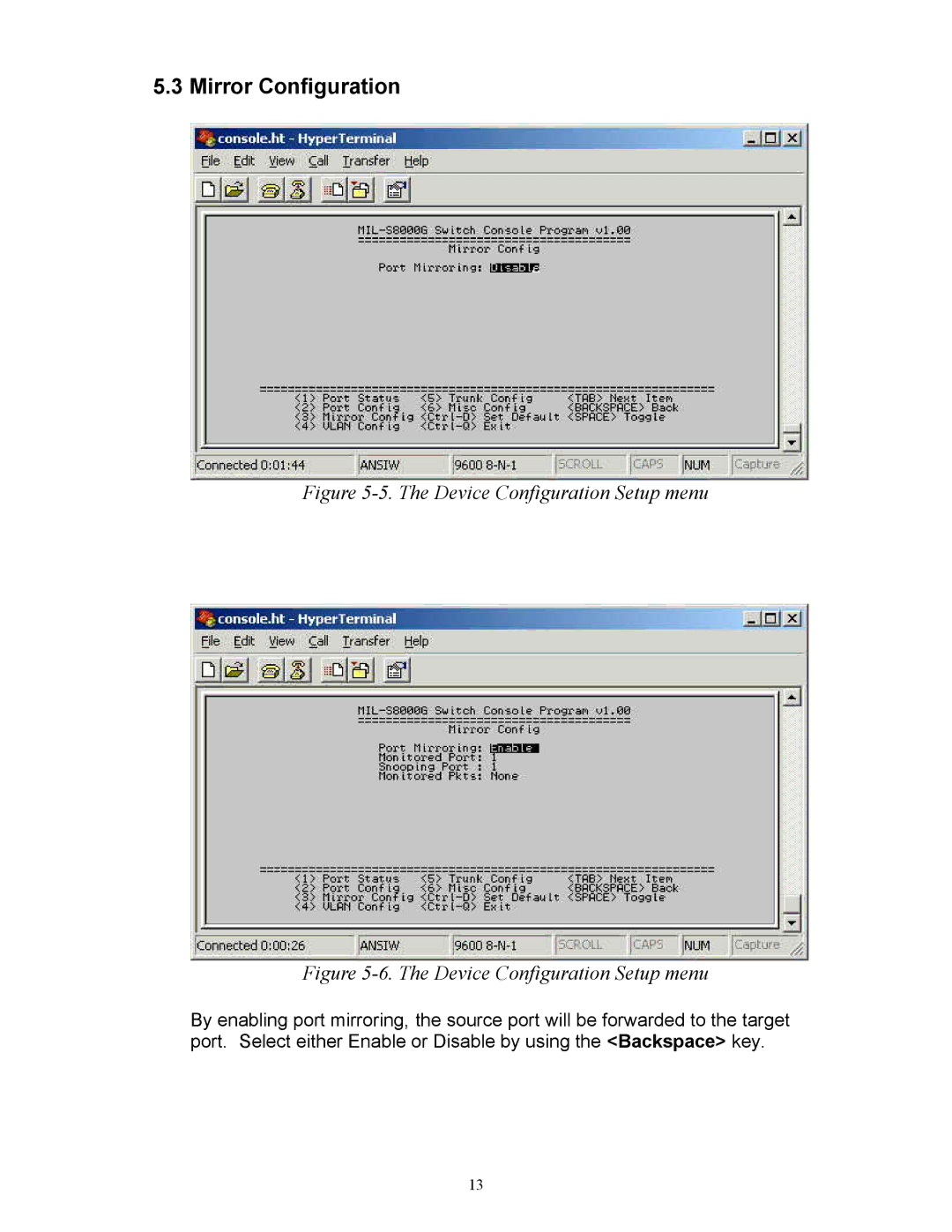 Milan Technology MIL-S8000G manual Mirror Configuration, Device Configuration Setup menu 