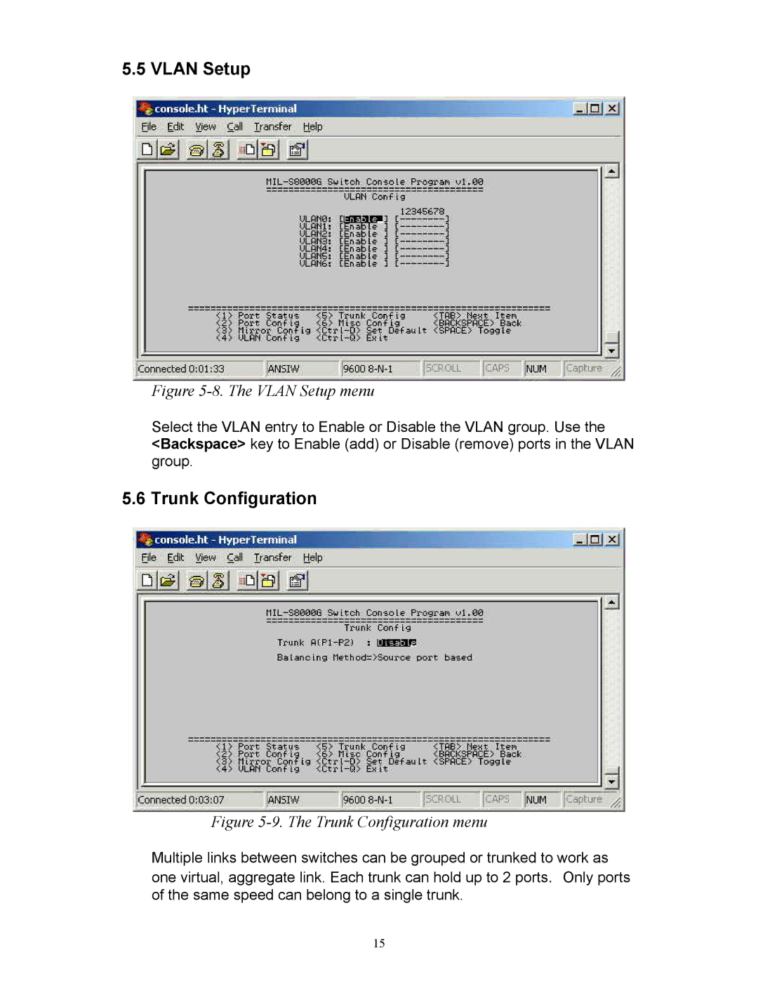 Milan Technology MIL-S8000G manual Vlan Setup, Trunk Configuration 