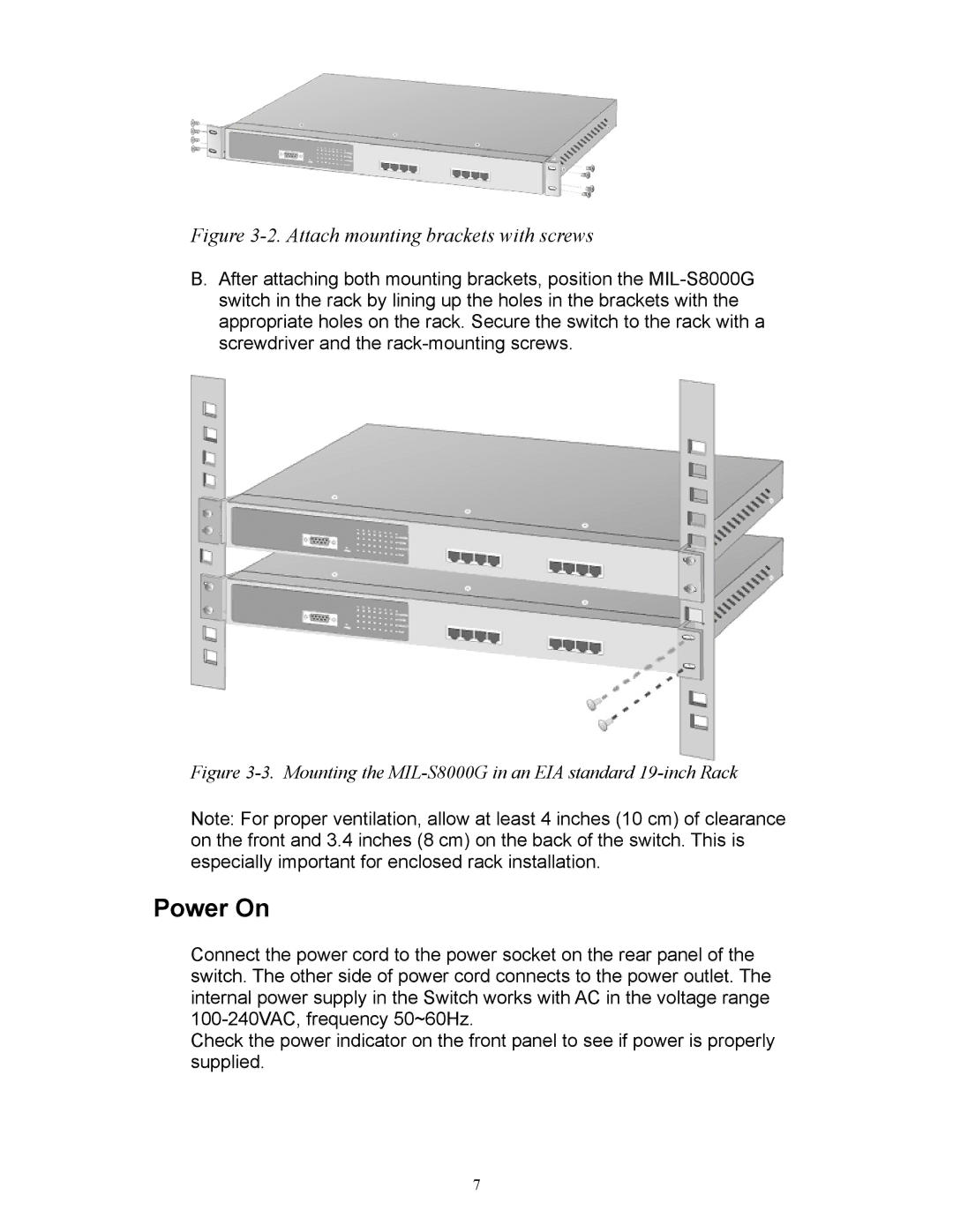 Milan Technology MIL-S8000G manual Power On, Attach mounting brackets with screws 