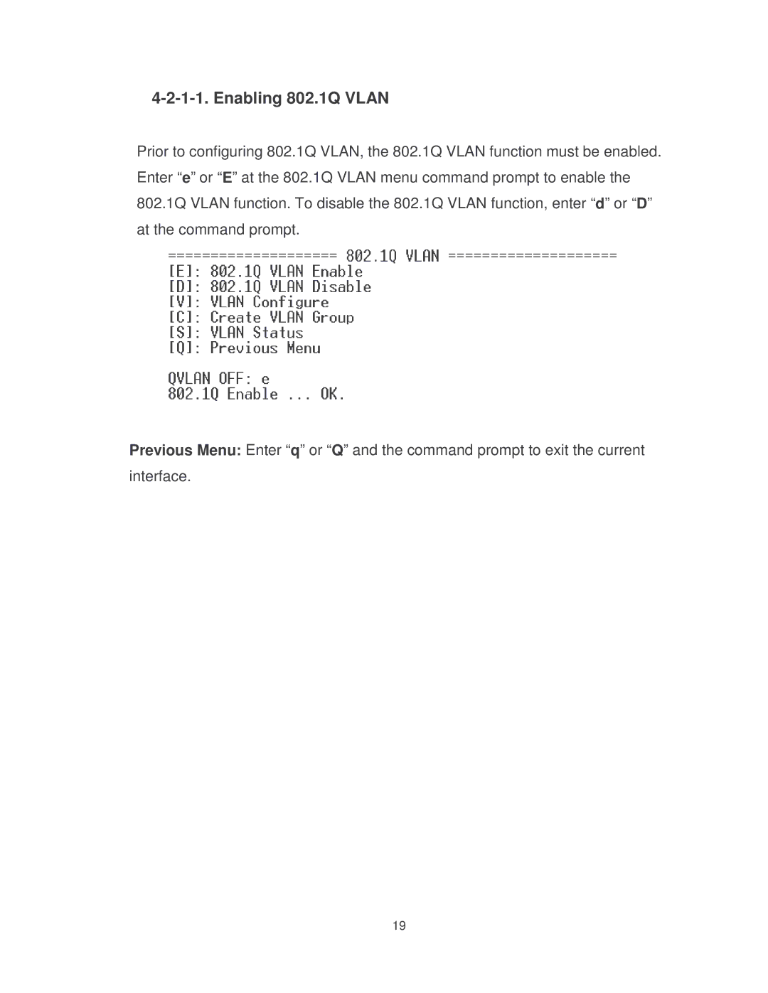 Milan Technology MIL-S8001TG manual Enabling 802.1Q Vlan 