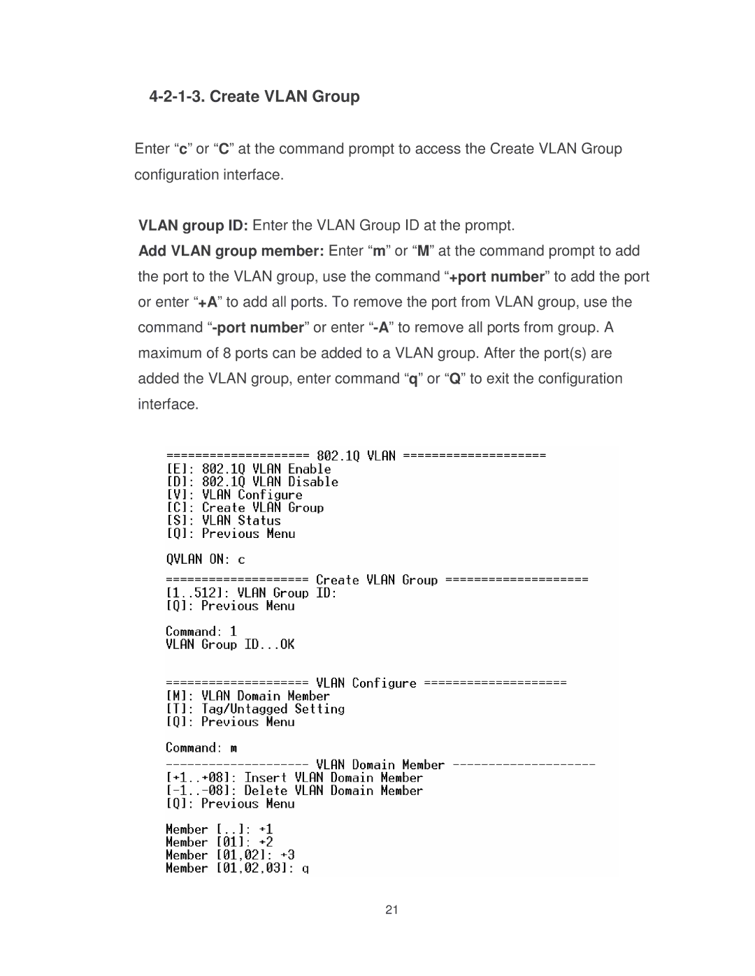 Milan Technology MIL-S8001TG manual Create Vlan Group 