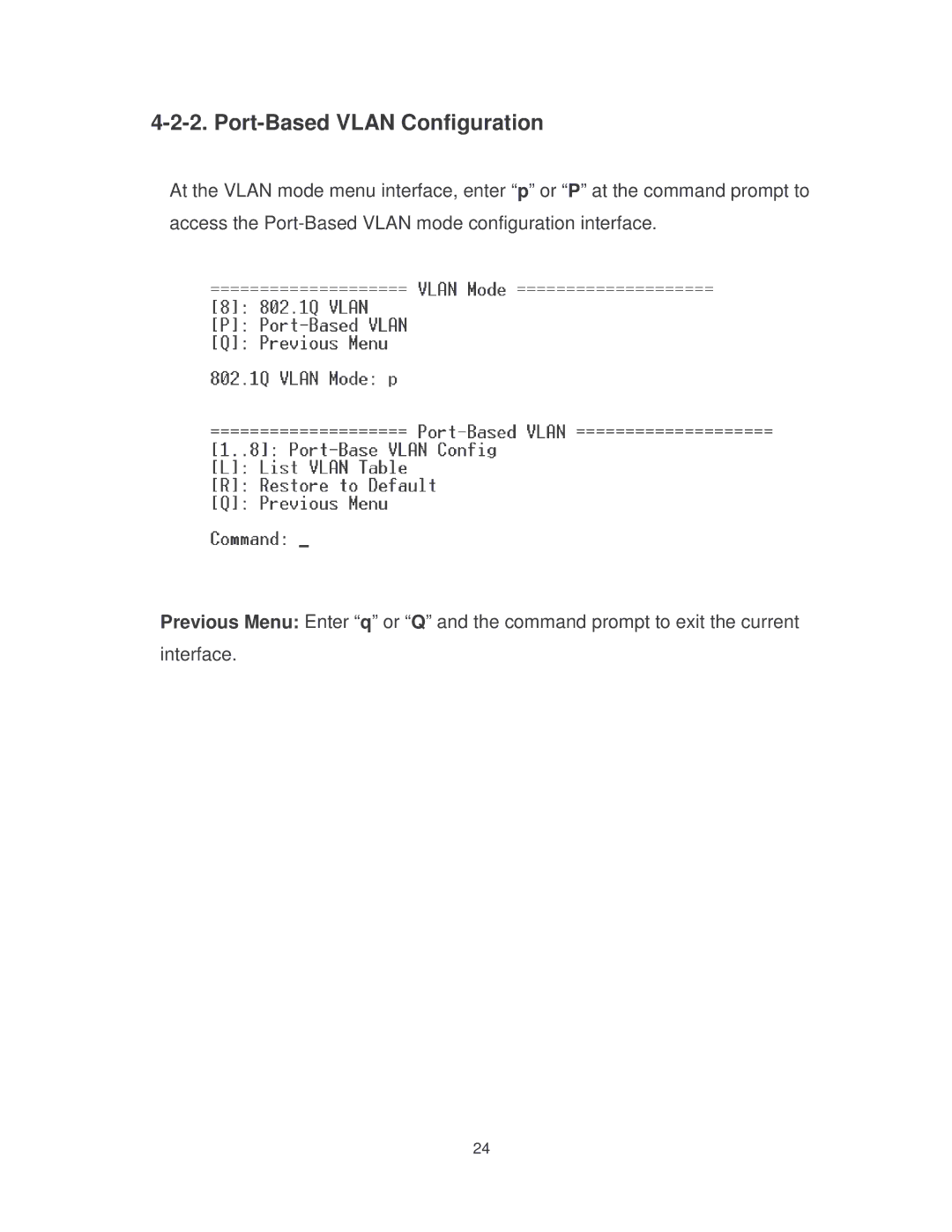 Milan Technology MIL-S8001TG manual Port-Based Vlan Configuration 