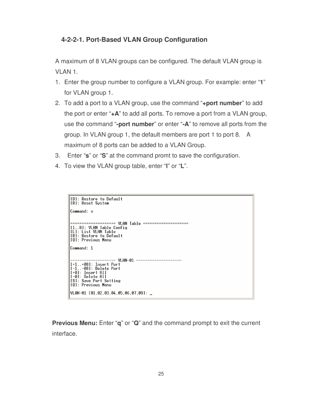 Milan Technology MIL-S8001TG manual Port-Based Vlan Group Configuration 