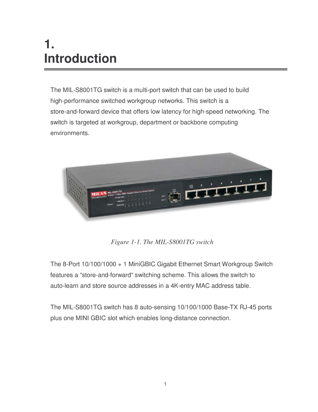 Milan Technology MIL-S8001TG manual Introduction 