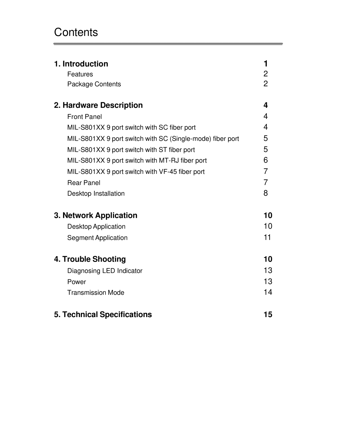 Milan Technology MIL-S801XX user manual Contents 