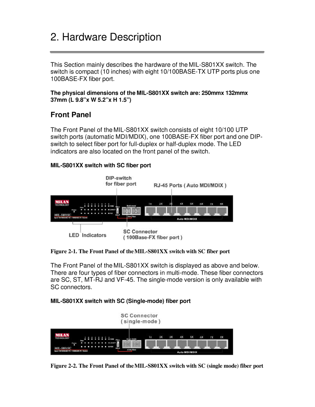 Milan Technology MIL-S801XX user manual Hardware Description, Front Panel 