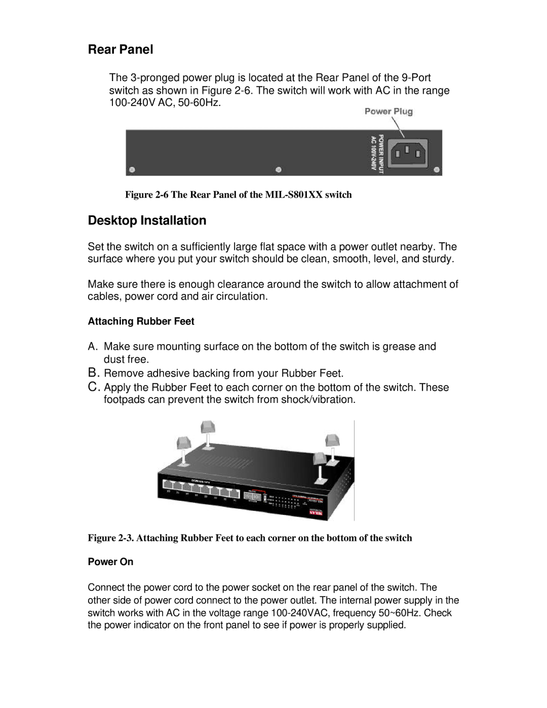 Milan Technology MIL-S801XX user manual Rear Panel, Desktop Installation 