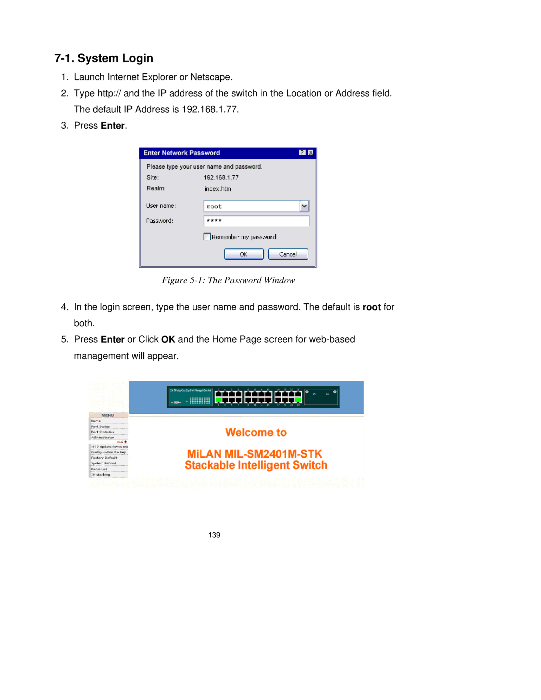 Milan Technology MIL-SM2401M-STK manual System Login, Password Window 