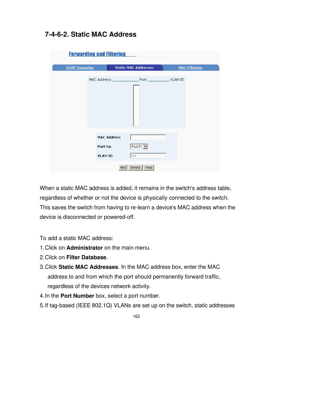 Milan Technology MIL-SM2401M-STK manual Static MAC Address, Click on Filter Database 