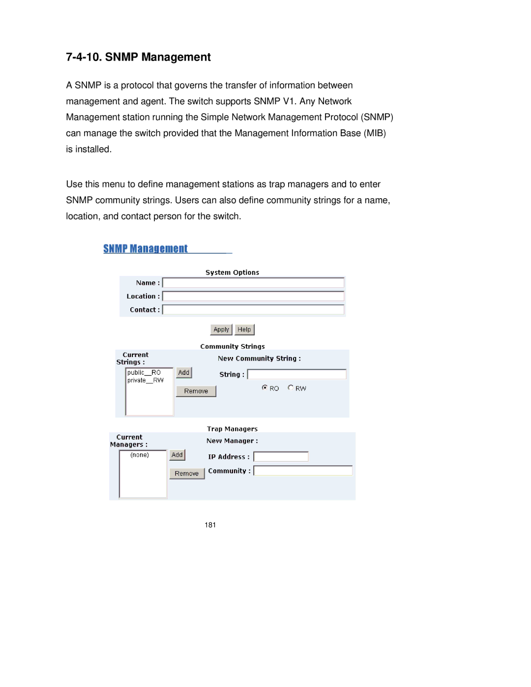 Milan Technology MIL-SM2401M-STK manual Snmp Management 