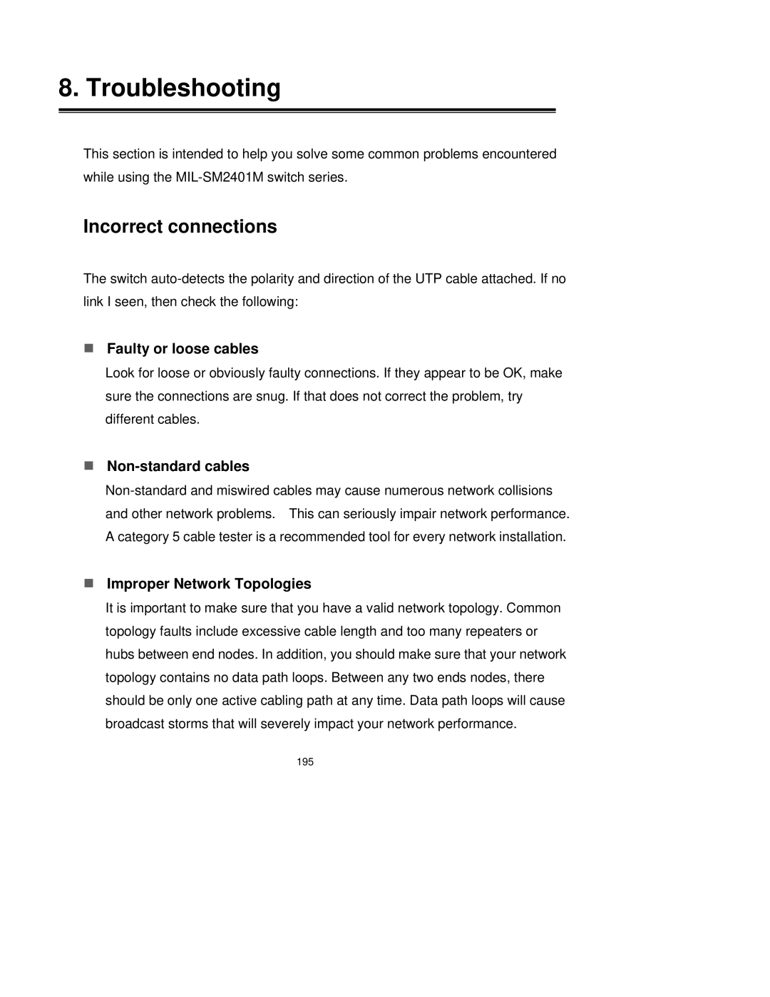 Milan Technology MIL-SM2401M-STK manual Troubleshooting, Incorrect connections 