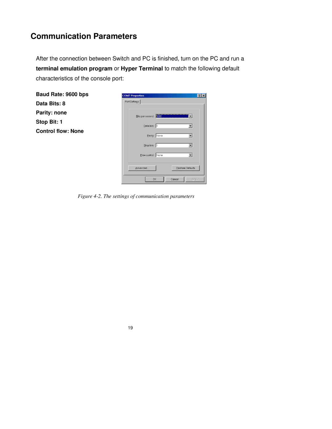 Milan Technology MIL-SM2401M-STK manual Communication Parameters, Settings of communication parameters 