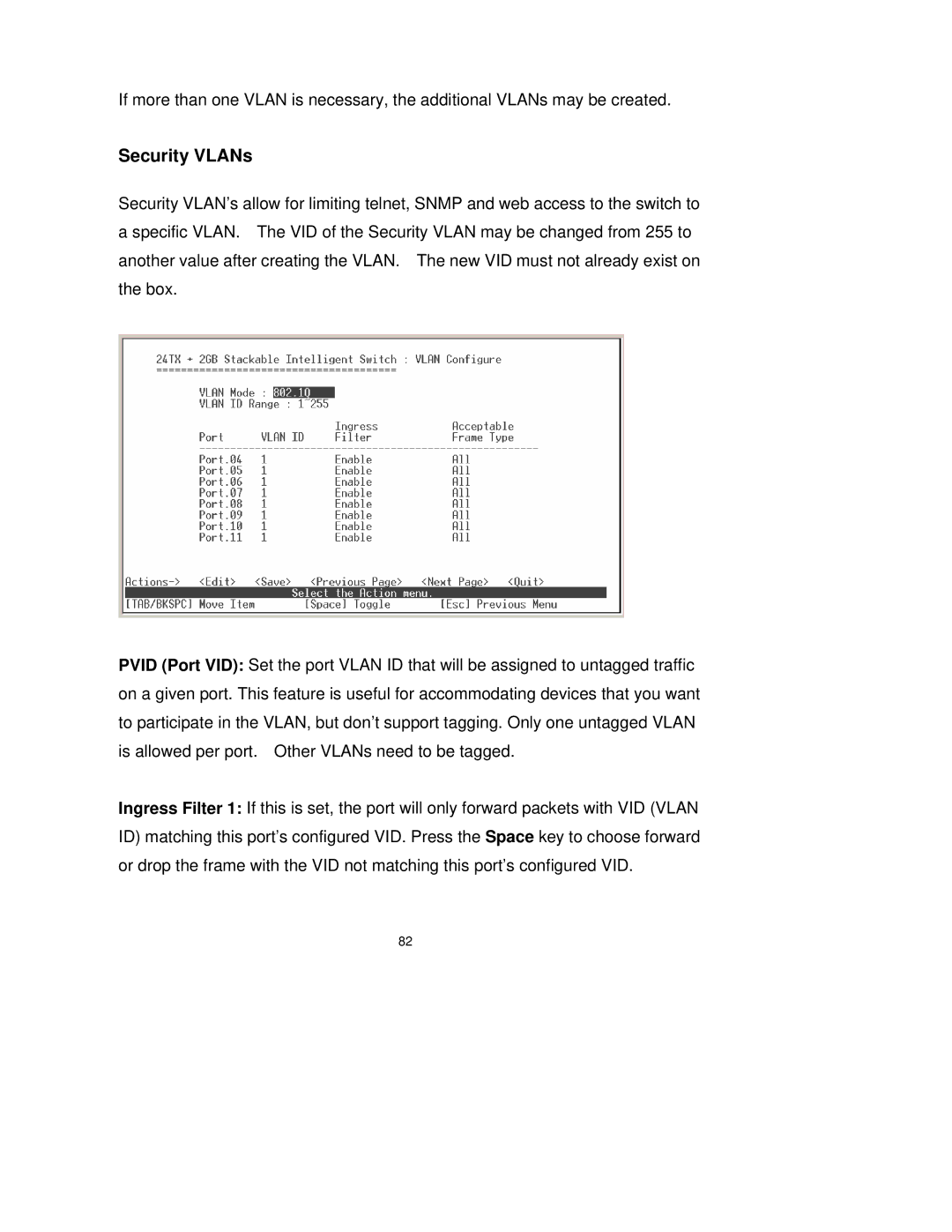 Milan Technology MIL-SM2401M-STK manual Security VLANs 