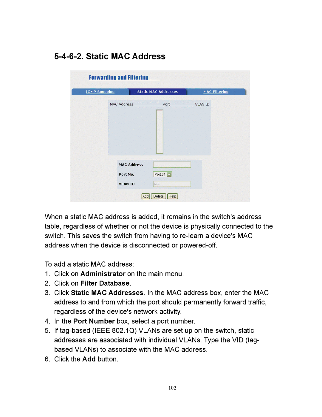 Milan Technology MIL-SM2401M manual Static MAC Address, Click on Filter Database 