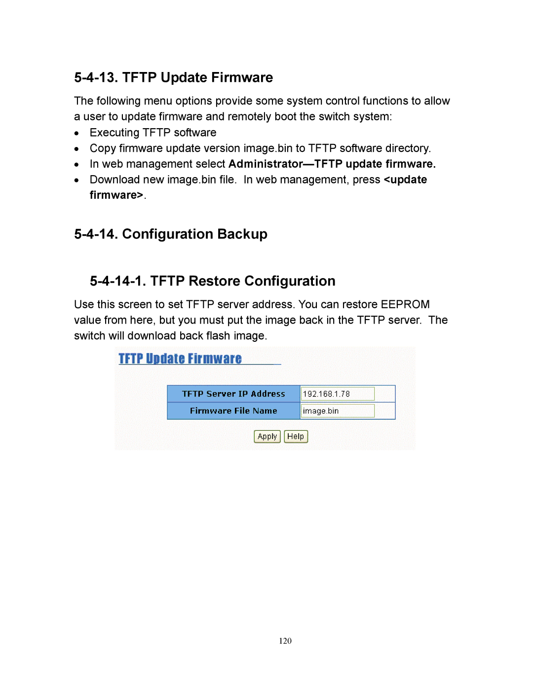 Milan Technology MIL-SM2401M manual Configuration Backup Tftp Restore Configuration 