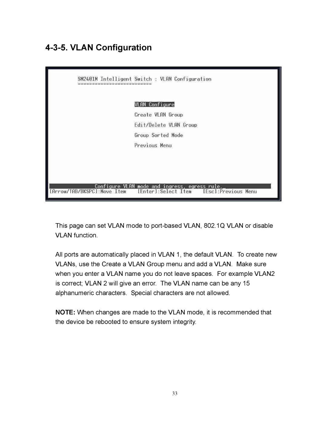 Milan Technology MIL-SM2401M manual Vlan Configuration 