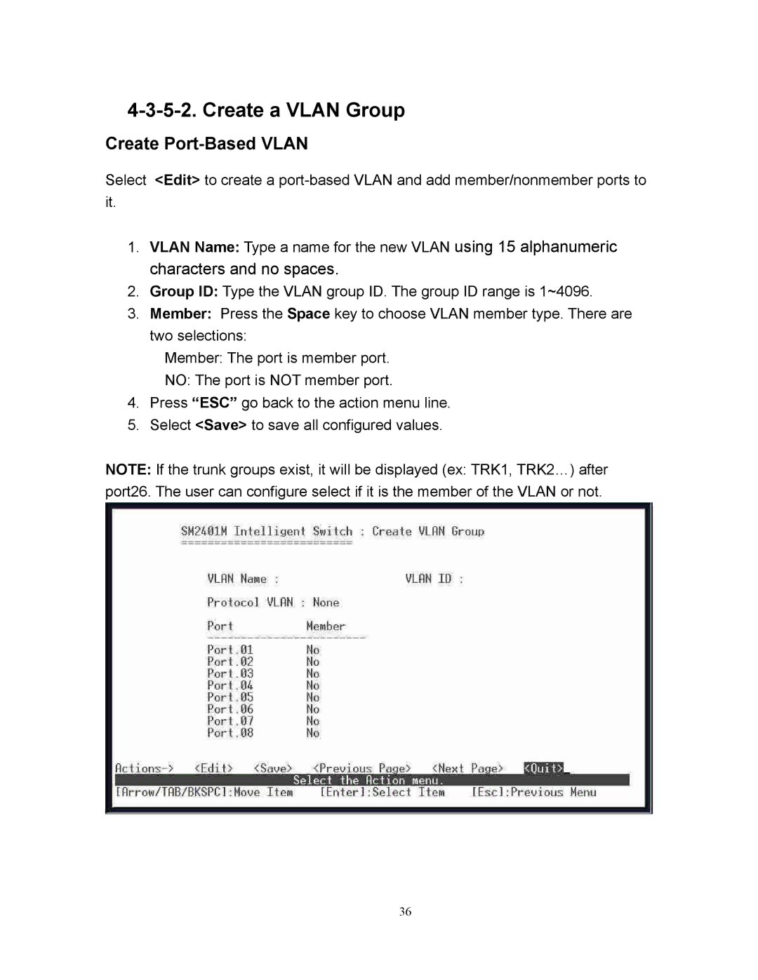 Milan Technology MIL-SM2401M manual Create a Vlan Group, Create Port-Based Vlan 