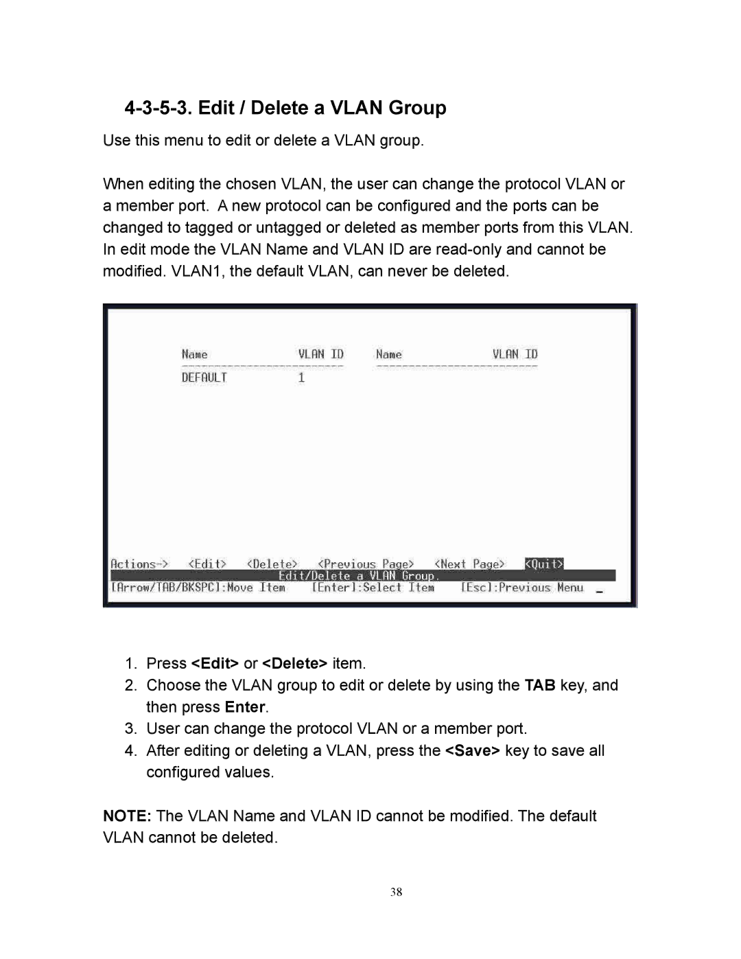 Milan Technology MIL-SM2401M manual Edit / Delete a Vlan Group, Press Edit or Delete item 