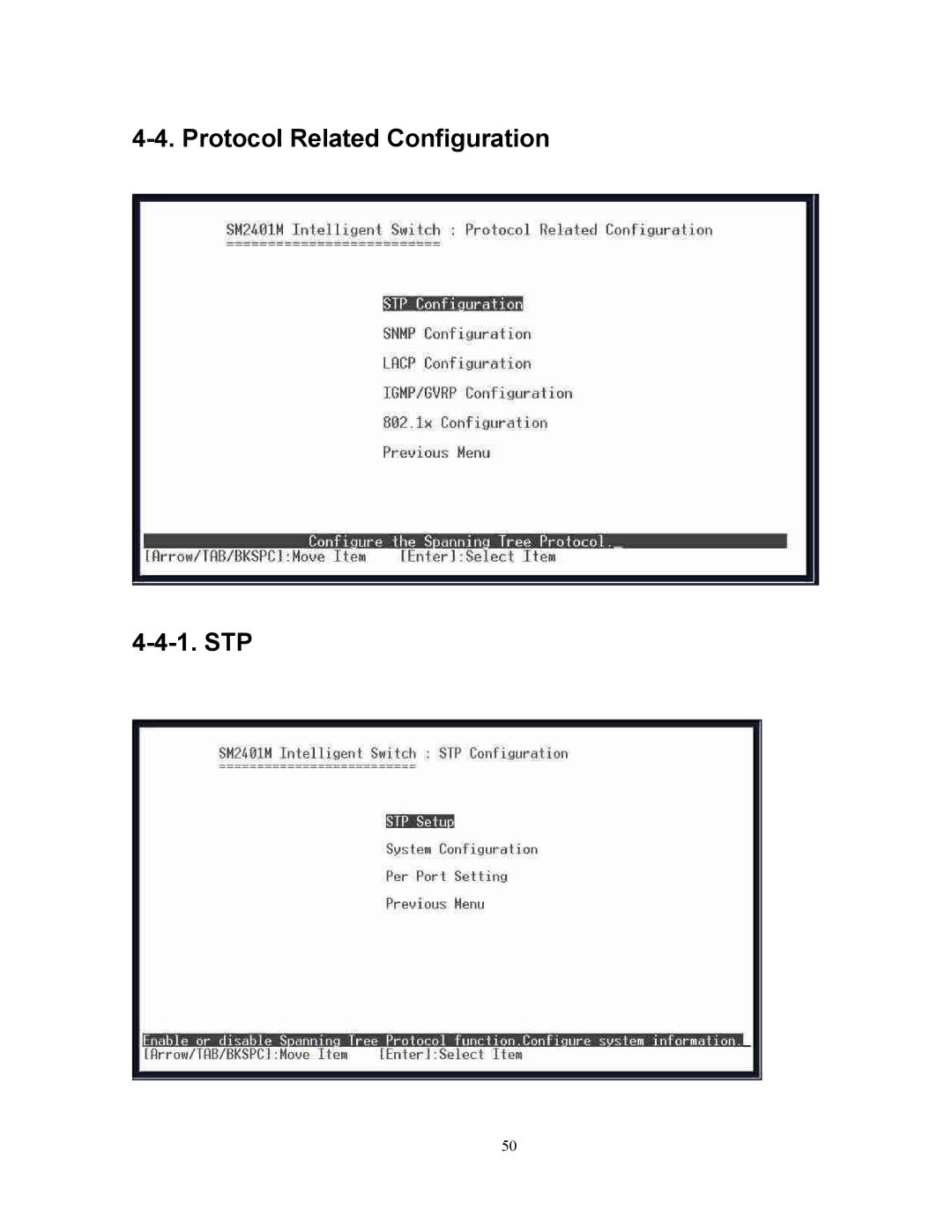 Milan Technology MIL-SM2401M manual Protocol Related Configuration STP 